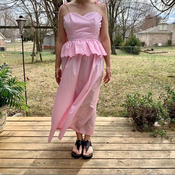 Vtg 70s/80s Vicky Vaughn Junior pink prom dress - Picture 1 of 7